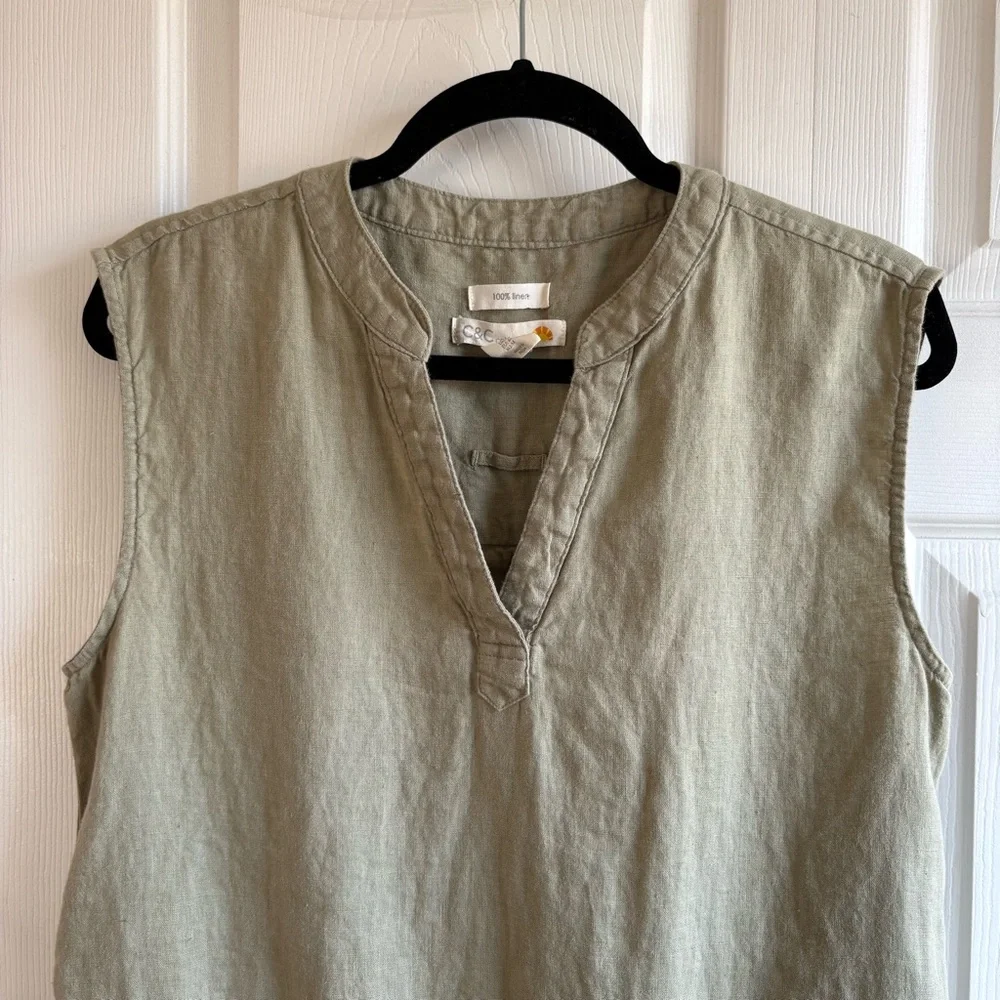 C&C Cali Linen Sleeveless Dress Green Minimalist Lagenlook Grunge Gorpcore M - Picture 3 of 8
